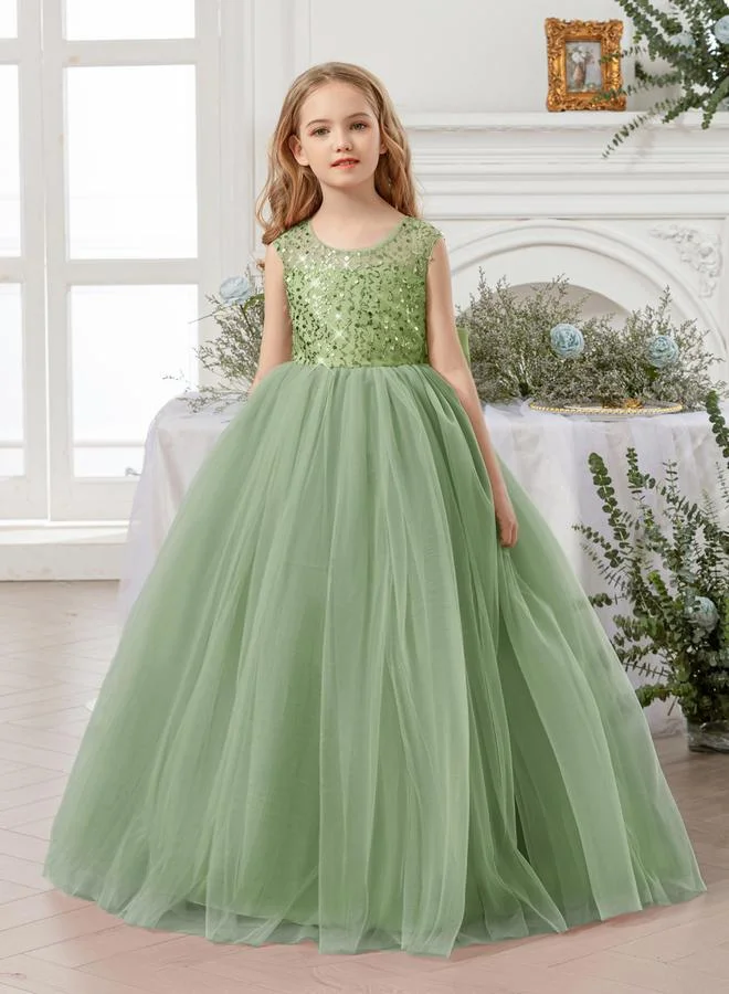 تايك تو فستان طويل بناتي أخضر مزين وبلا أكمام